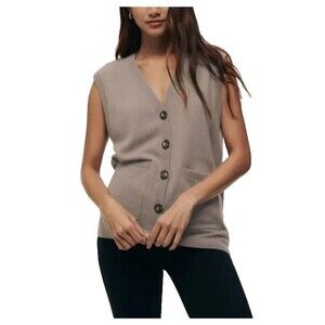 NAADAM Cashmere Sleeveless Button Sweater Vest Cardigan L Taupe Luxury Old Money